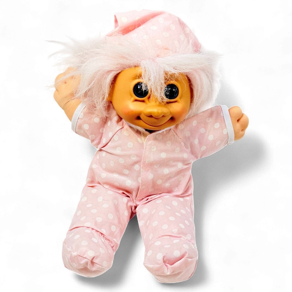 Russ Troll Doll Lot 2 Baby Trolls Rabbit Polka Dot & Nightcap Pink 12 in - Picture 11 of 16